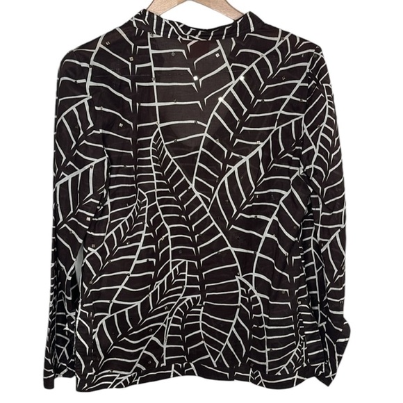 Tory Burch Brown White Sheer Sequin Split Neck Tunic Womens Size 6 BLEMISH - Picture 8 of 8